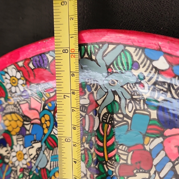 VINTAGE BEAUTIFUL COLORFUL MEXICAN FOLK ART WALL HANGING PLATE. - Picture 6 of 11